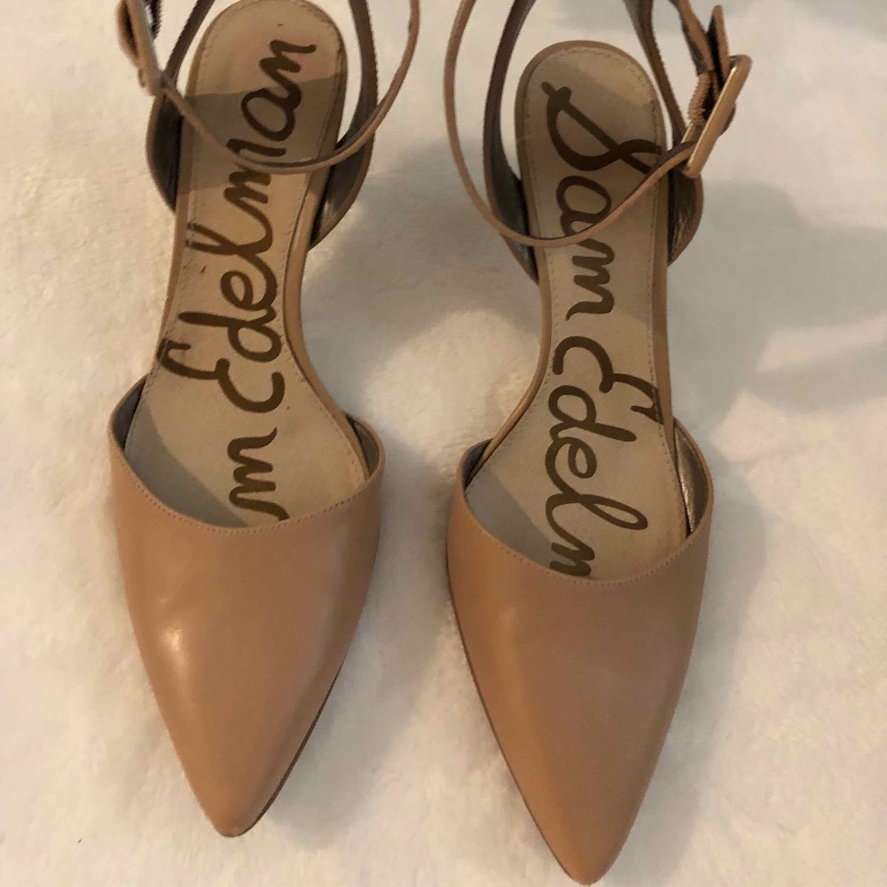 SAM EDELMAN Tan Okala Ankle-wrap Strap Low Pump Heels Size 8